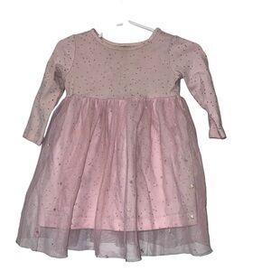 Hanna Andersson Pink gold Long Sleeve Star polka dot Tulle Dress 75 12-18m